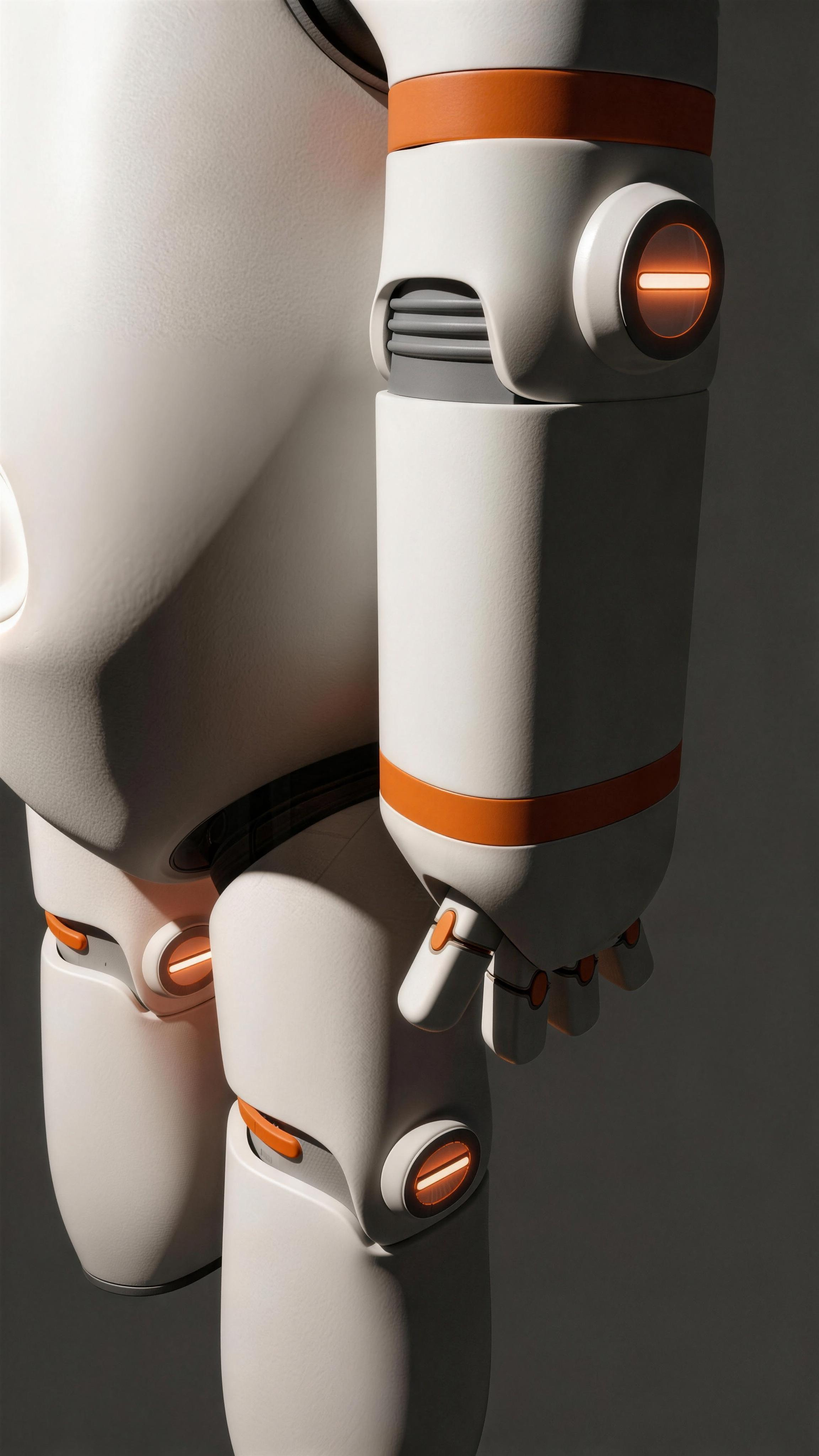 Close-up of Lumo's arm and shoulder joint — gearless AK10-9 actuator housing.