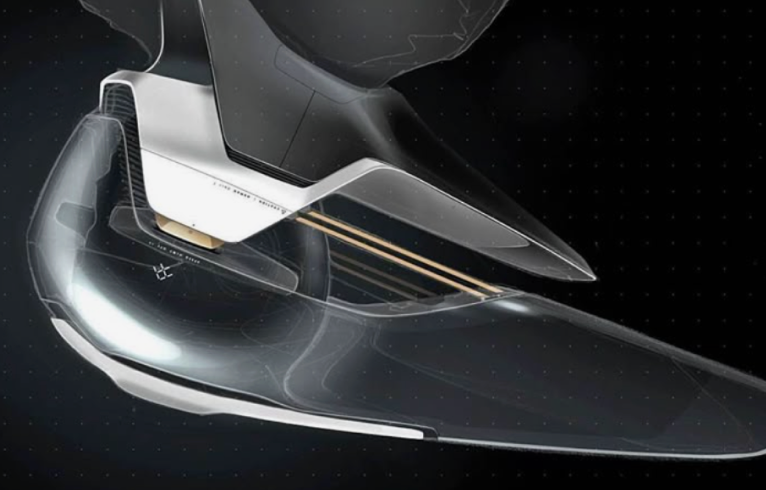 Sleek industrial product profile in amber light