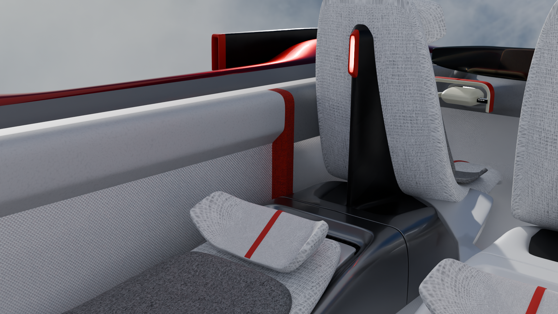 NIVIS — side detail of seats and red accent strip