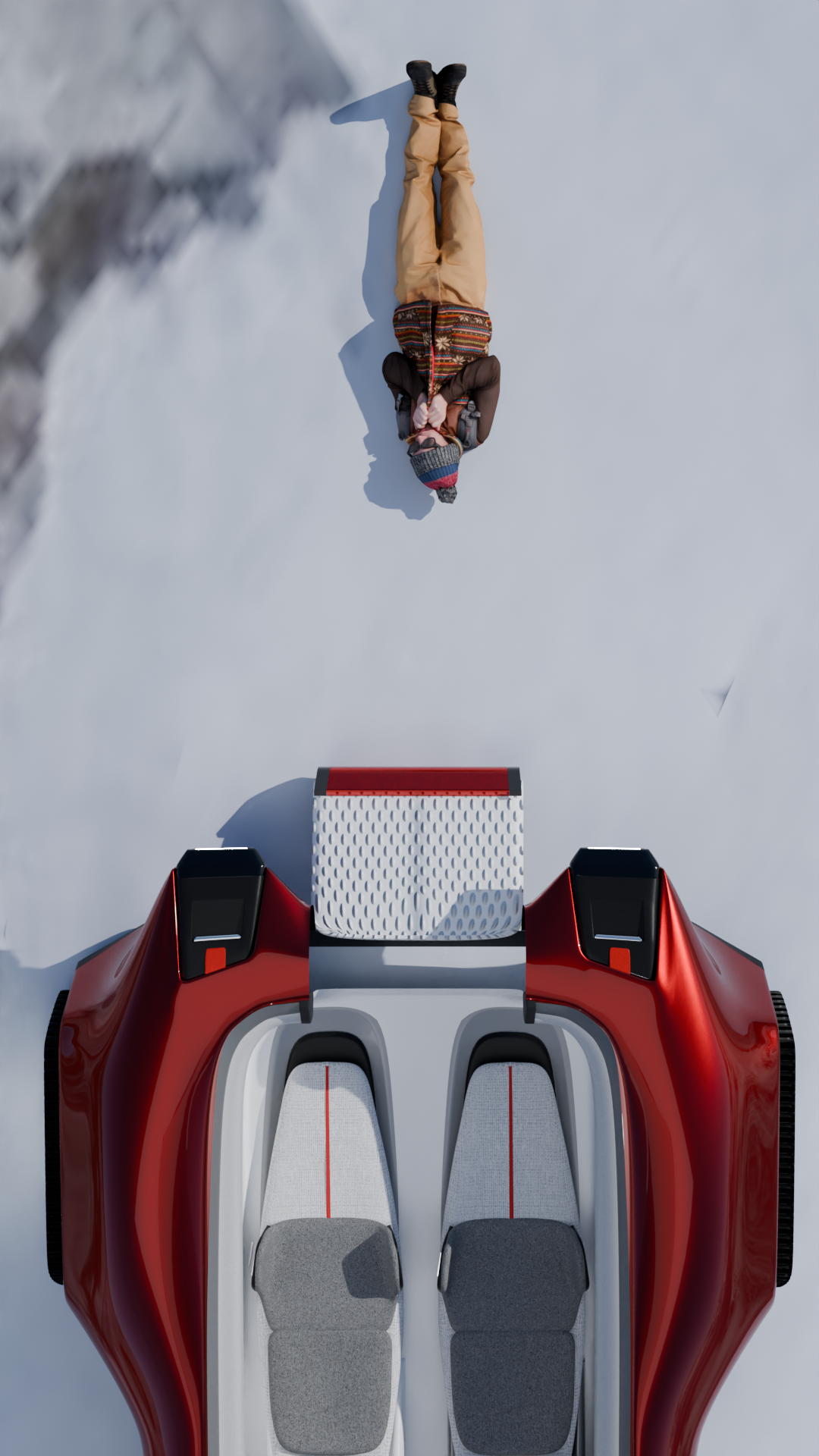 NIVIS parked alongside the patient, top-down