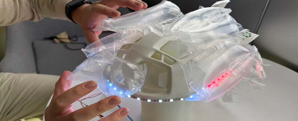 Front white LED lighting on the prototype helmet.