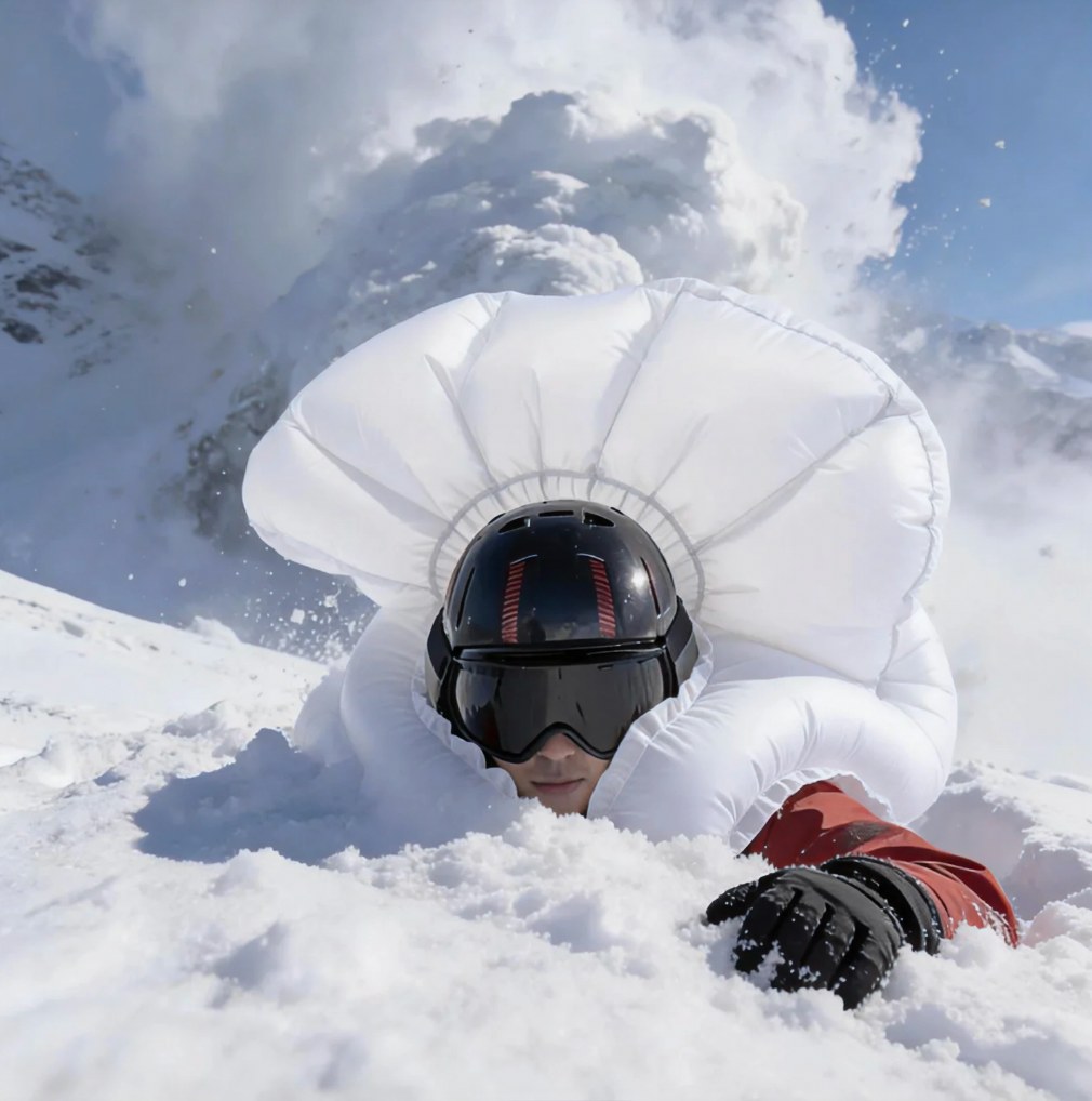 Air cushion chamber inflates around the head on impact.